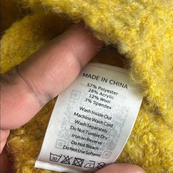 Mustard Yellow Open-Front Knit Cardigan Wool Blend Stretch - Picture 6 of 7